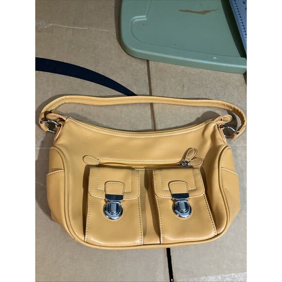 Elka‎ Faux Leather Baguette Purse, Olive Yellow Hand Bag, Orange Clutch, Handbag - Picture 1 of 12